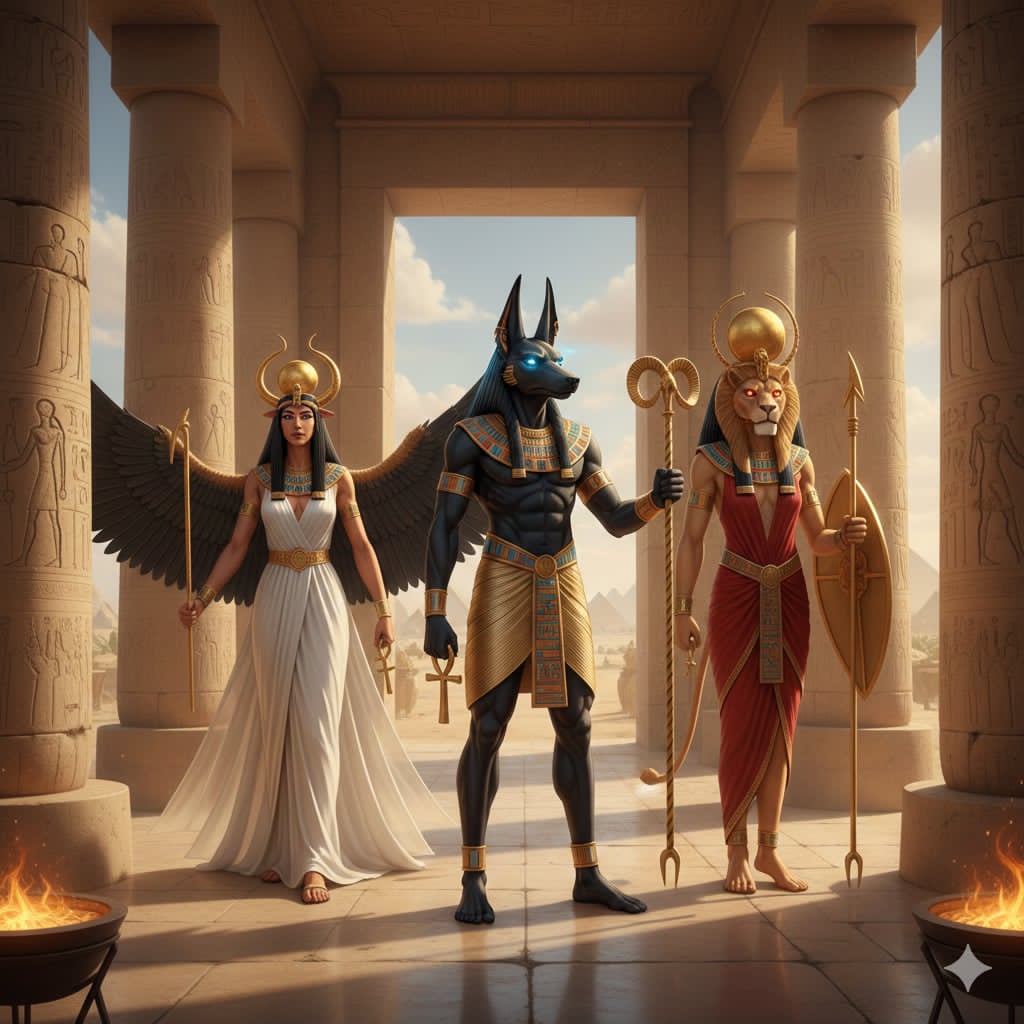 Ritualni prehod v leto 2026 ob sveti prisotnosti Izis, Anubisa in Sekmet